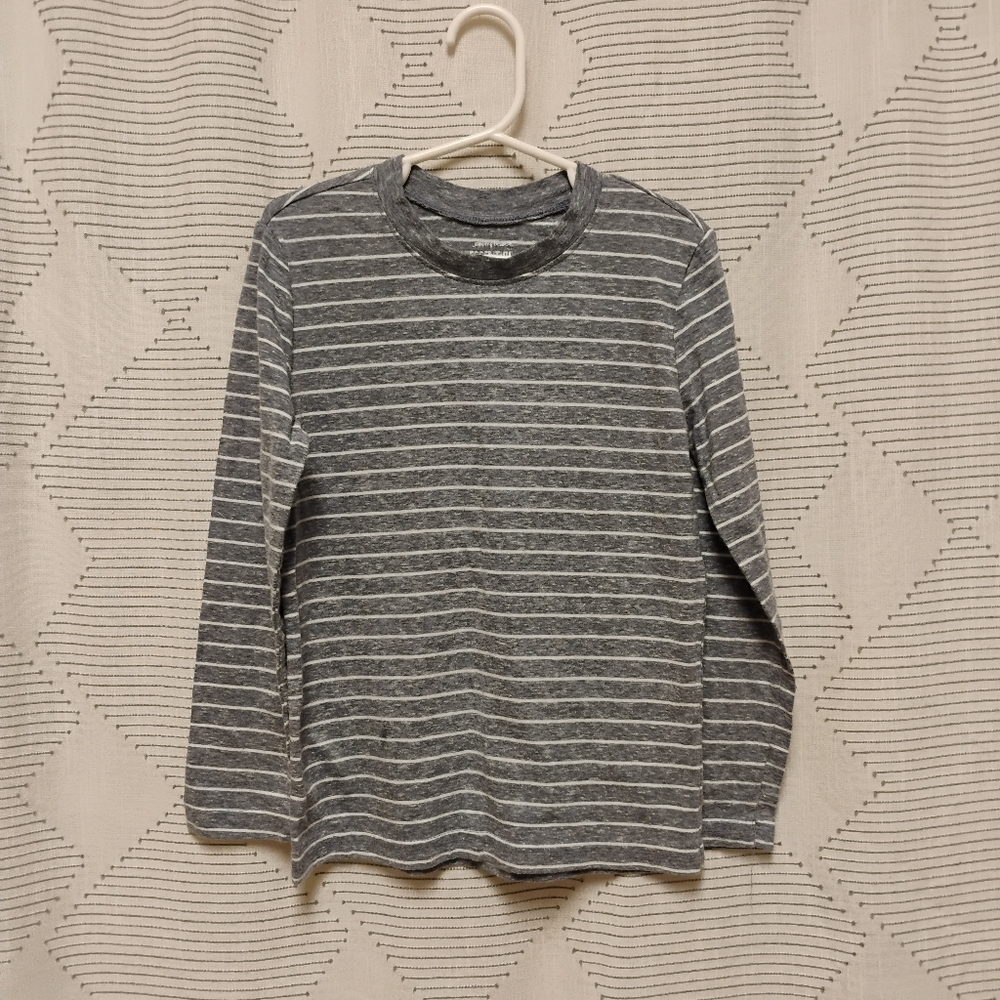 Jumping Beans Grey and White Striped Long Sleeve Essential Tee Boys Size 6